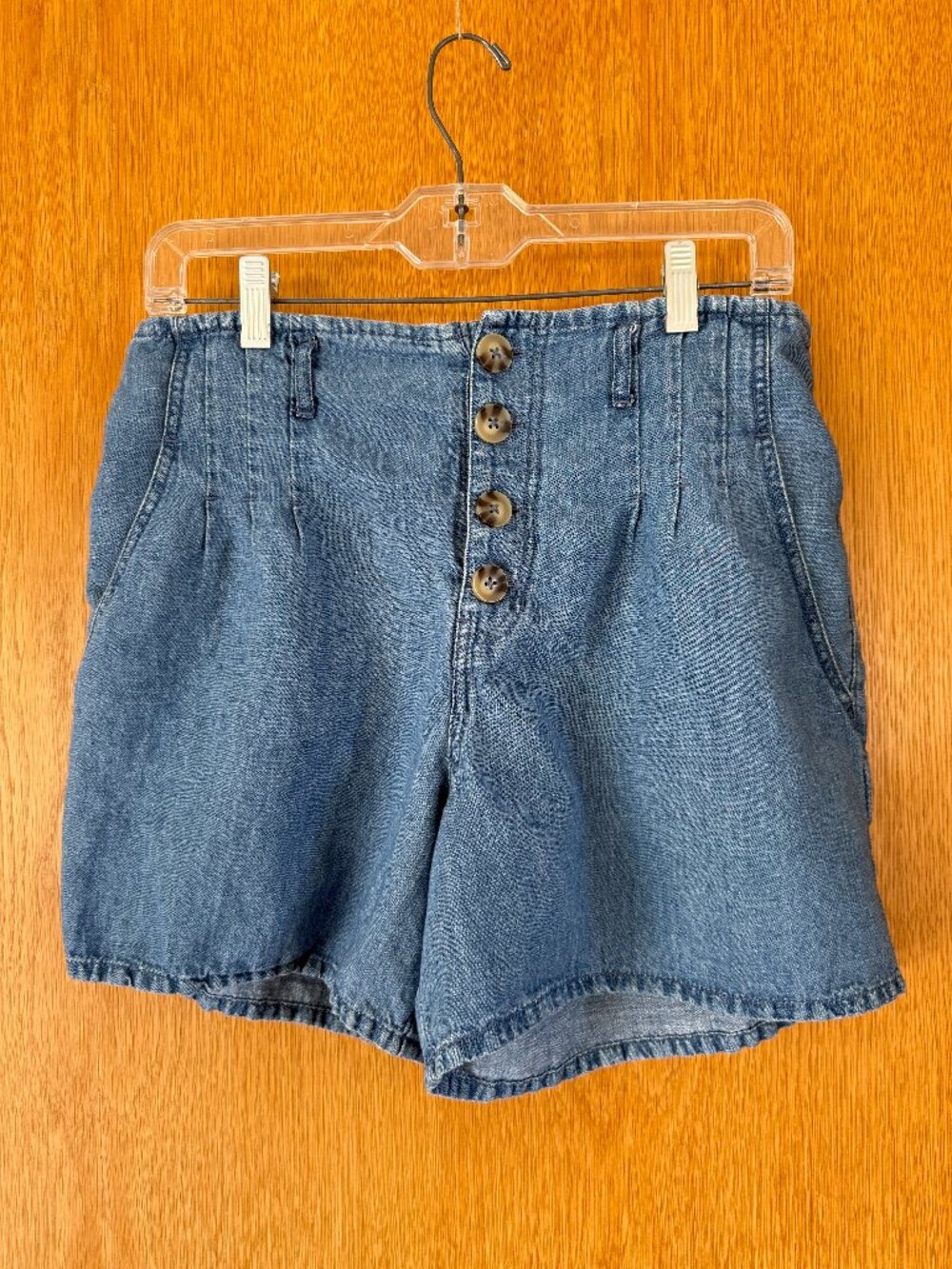 Esprit Vintage Pleated High Rise Front Button Jean Shorts - Women's